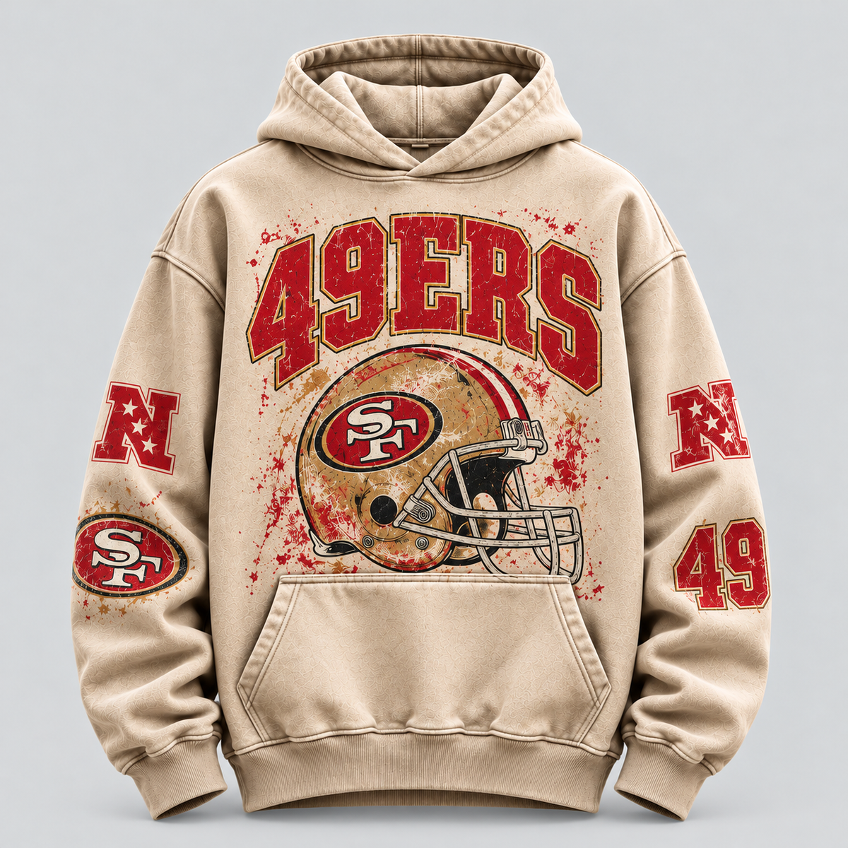 49ers Helmet Archive cream hoodie front