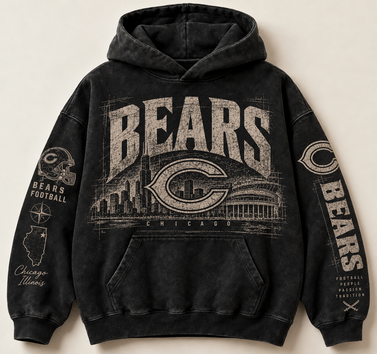 Bears Archive Crest washed black hoodie front