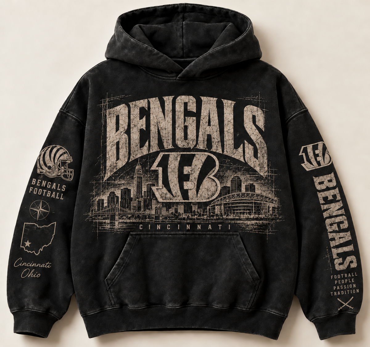 Bengals Archive Crest washed black hoodie front