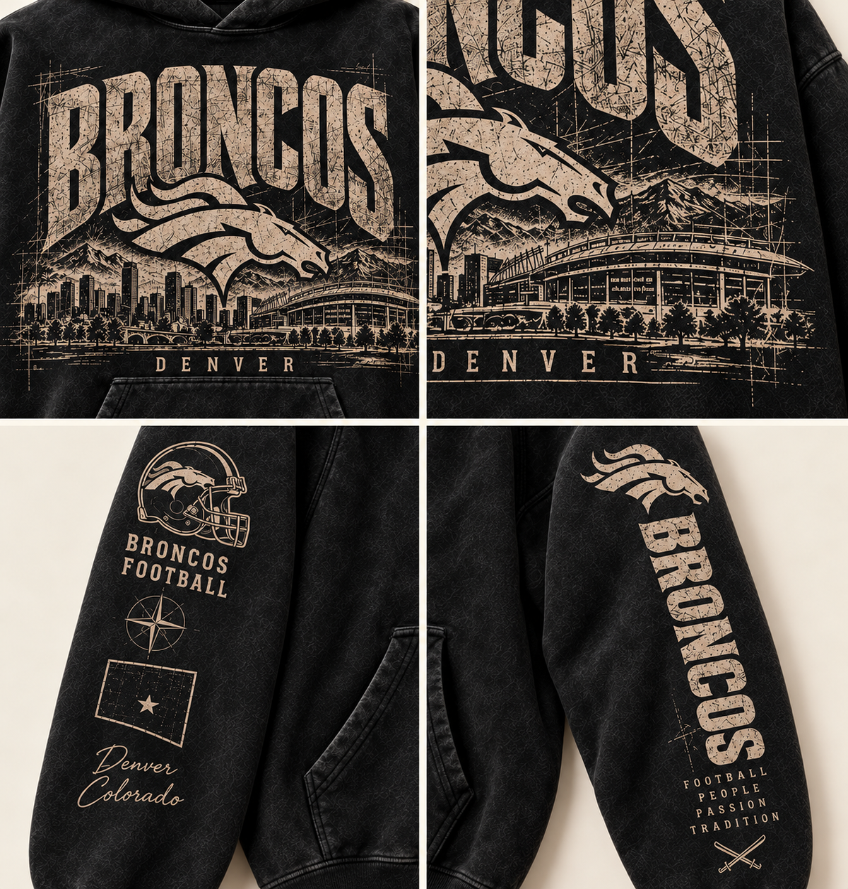 broncos Archive Crest front and sleeve print close-up grid