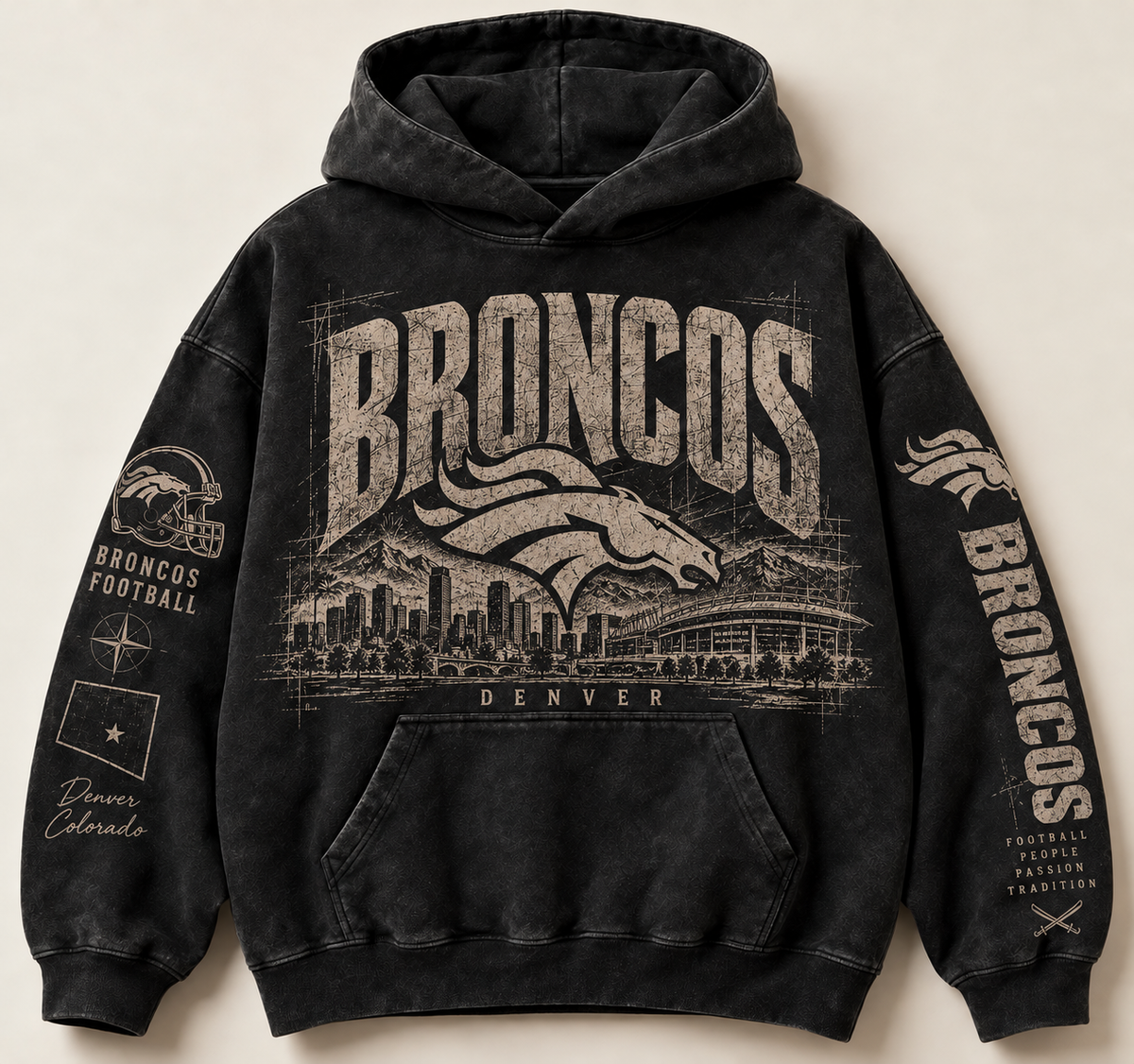 Broncos Archive Crest washed black hoodie front