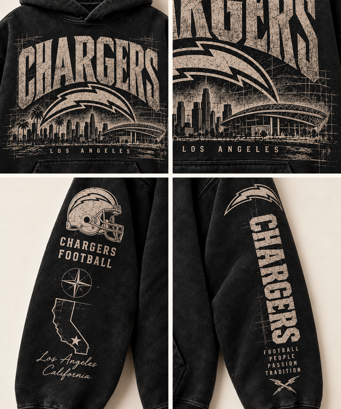 chargers Archive Crest front and sleeve print close-up grid