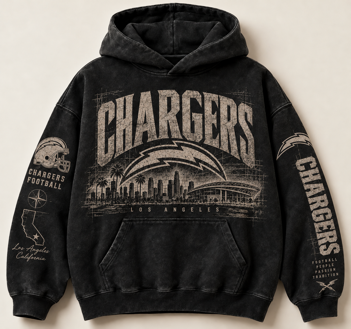 chargers Archive Crest washed black hoodie front