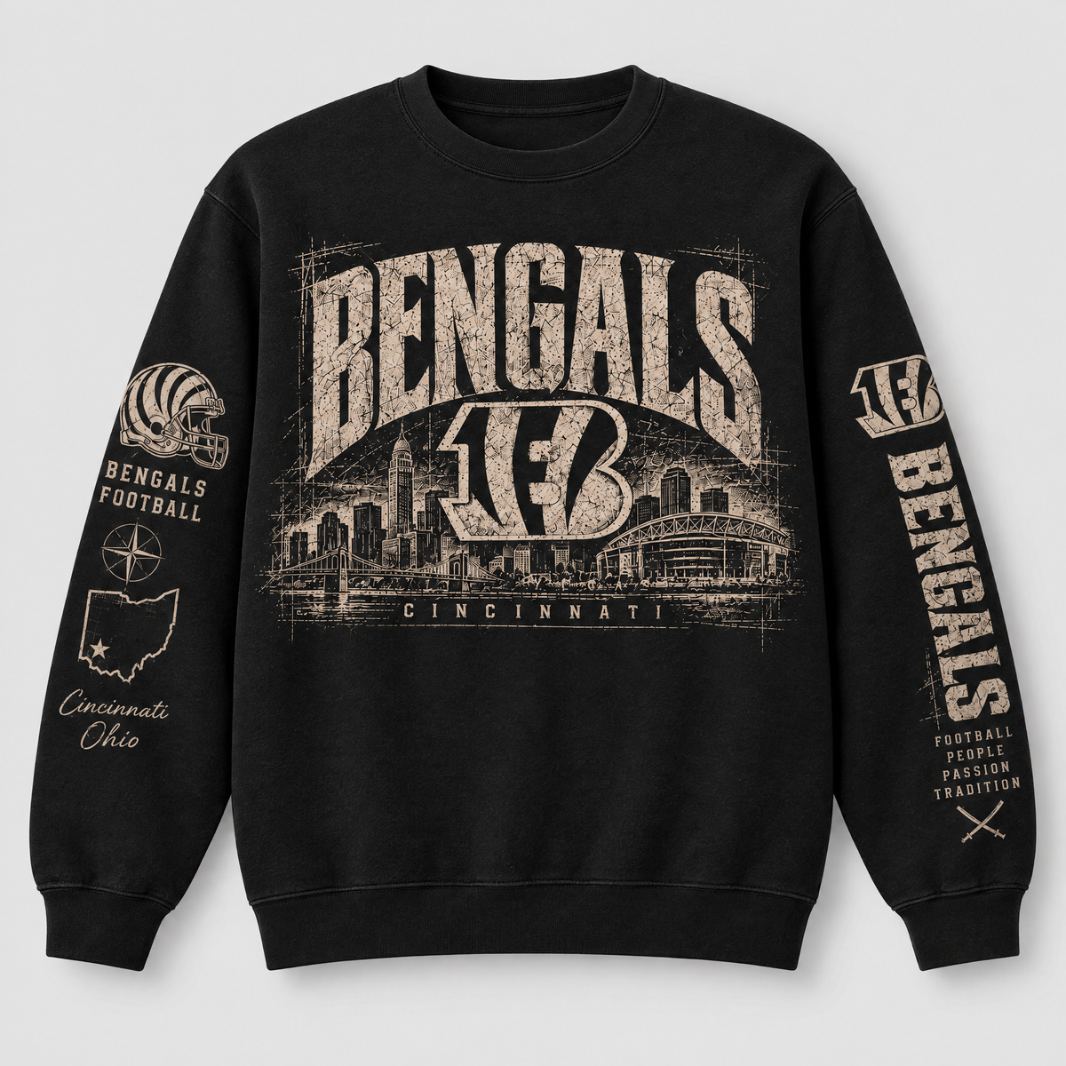 Bengals Archive Crest Crewneck — Black front