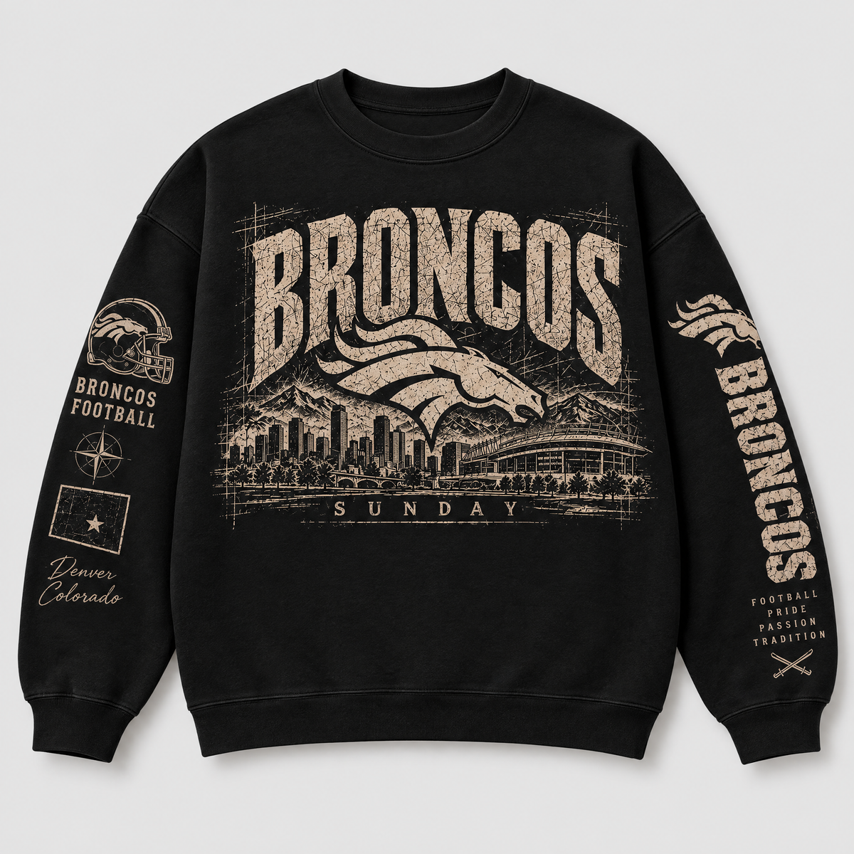 Broncos Archive Crest Crewneck — Black front
