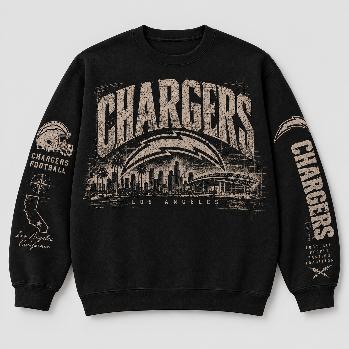 Chargers Archive Crest Crewneck — Black front