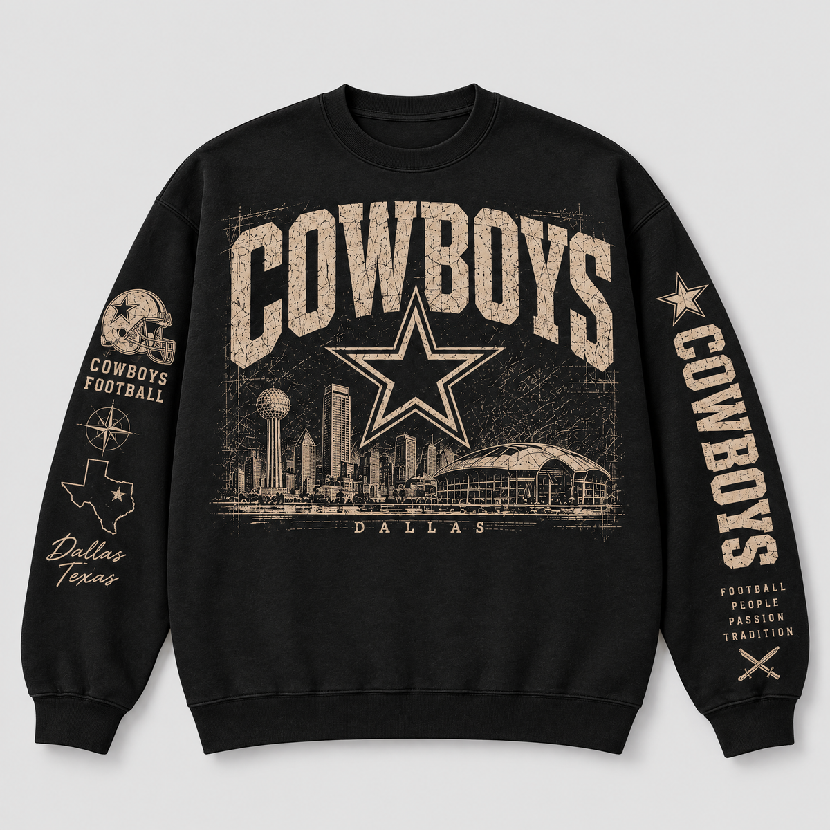 Cowboys Archive Crest Crewneck — Black front
