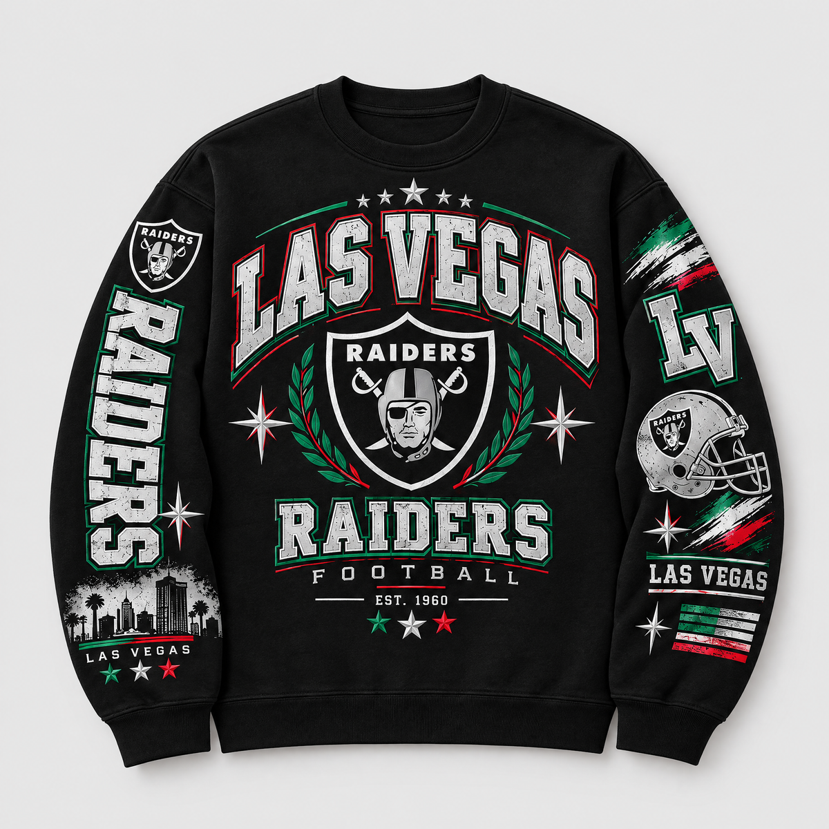 Raiders Laurel Club Crewneck — Black front