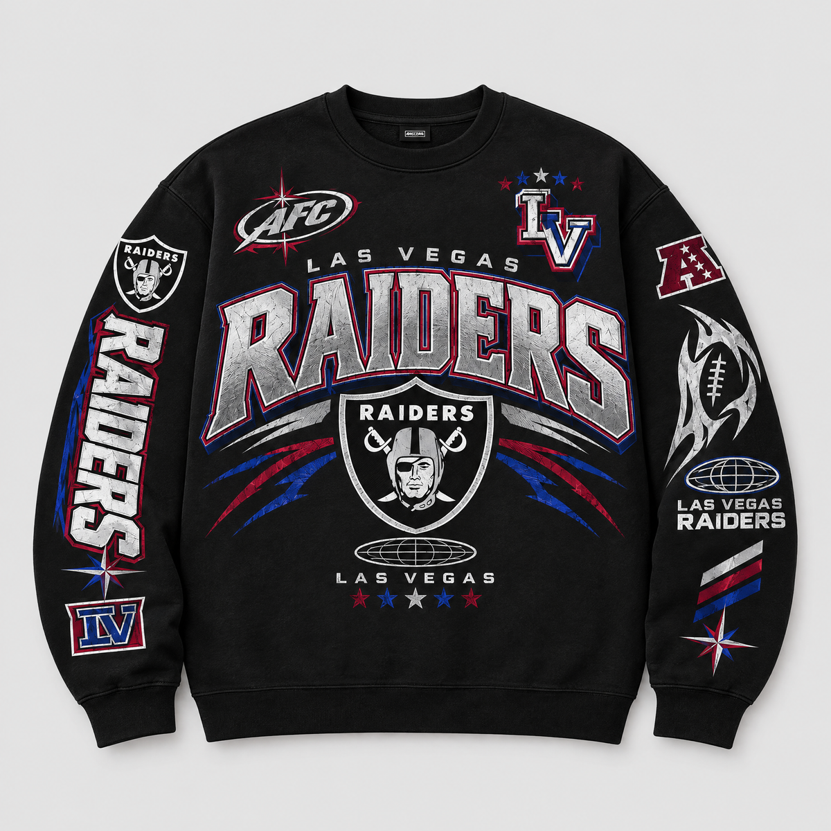 Raiders Victory Crest Crewneck — Black front