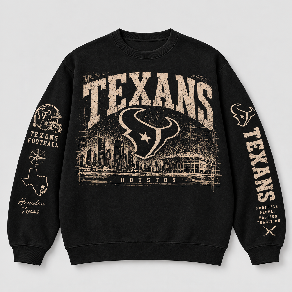 Texans Archive Crest Crewneck — Black front