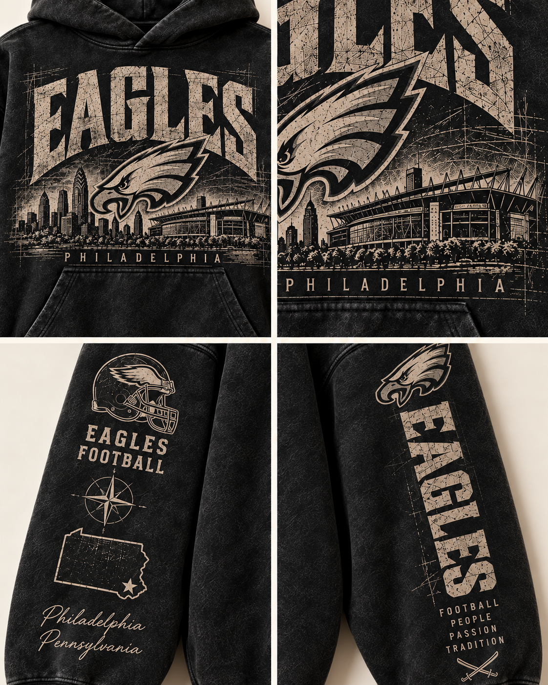 eagles Archive Crest front and sleeve print close-up grid