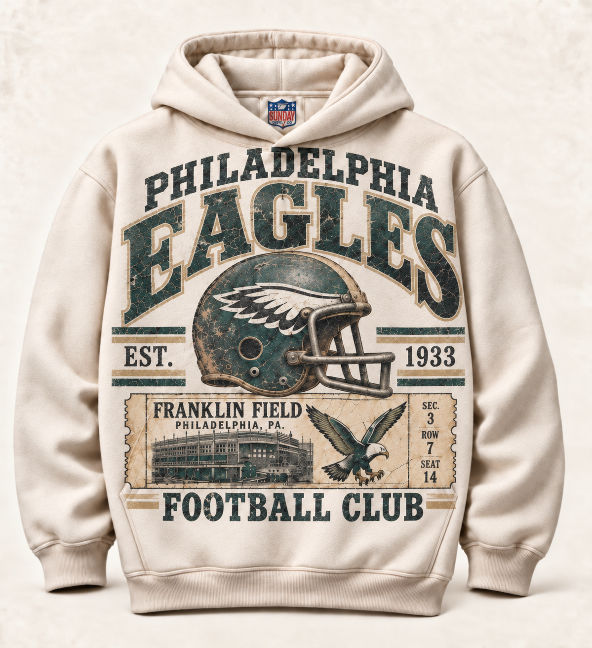 Philadelphia Eagles Franklin Field Archive cream hoodie front