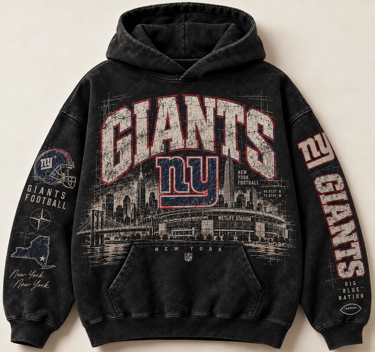 Giants MetLife washed black hoodie front