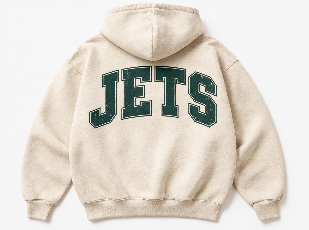 New York Jets Stadium Relic cream hoodie back