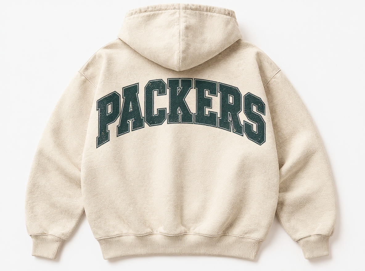Green Bay Packers Stadium Relic cream hoodie back