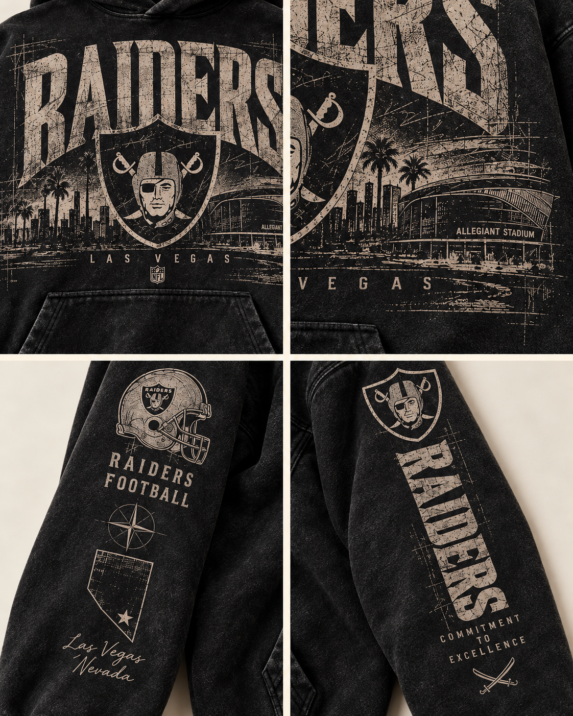 Raiders Archive Crest front and sleeve print close-up grid