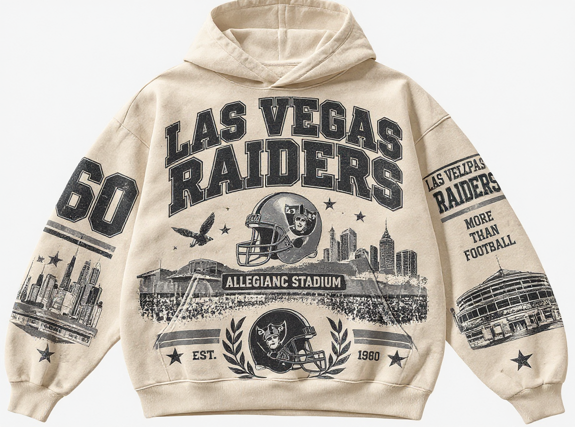Las Vegas Raiders Stadium Relic cream hoodie front
