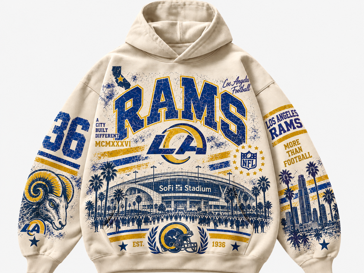 Los Angeles Rams Stadium Relic cream hoodie front