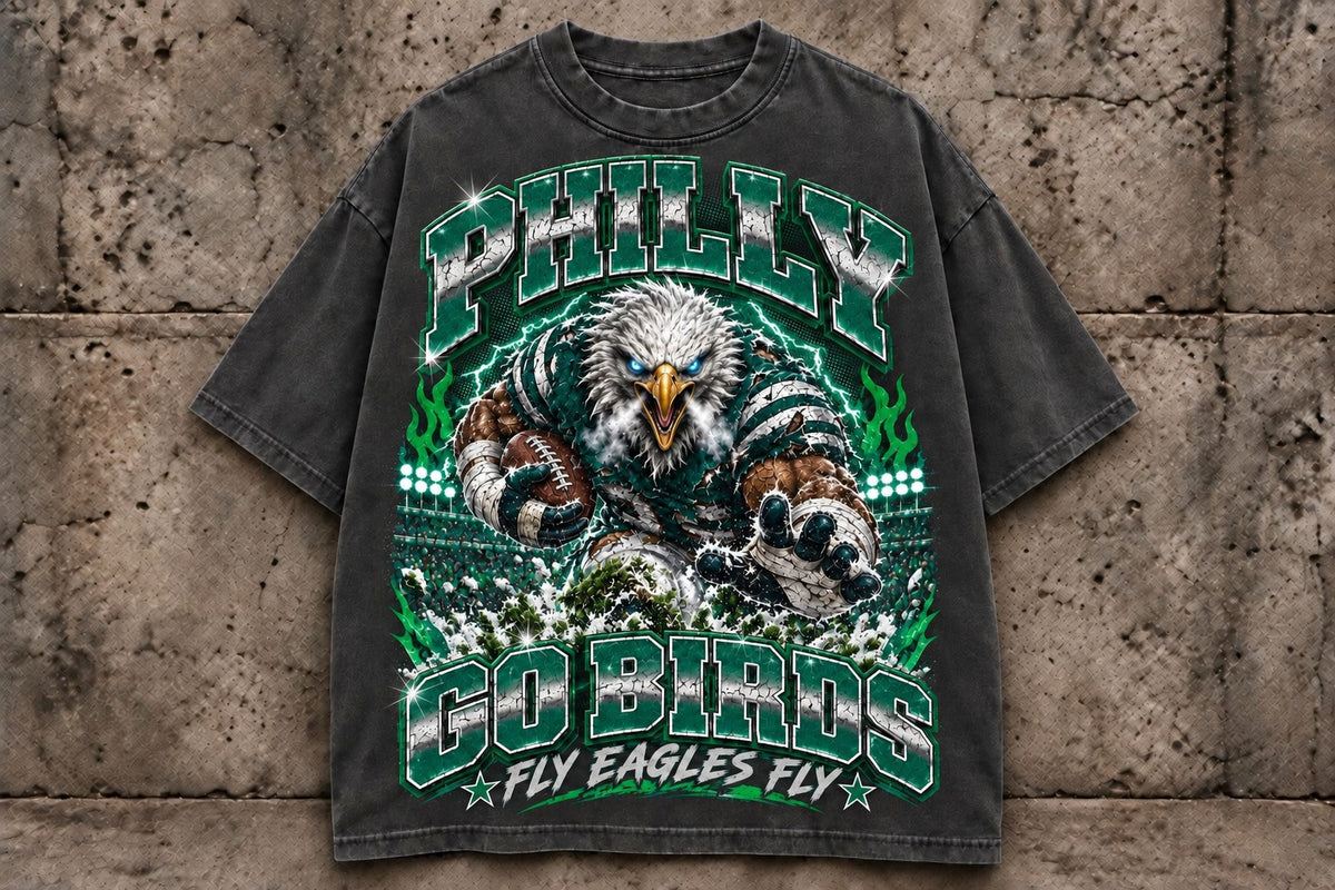 Philly Stampede Tee front, dark grey retro dye