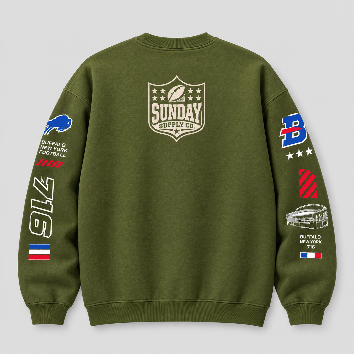 Buffalo Gridline Crewneck — Olive fleece — back