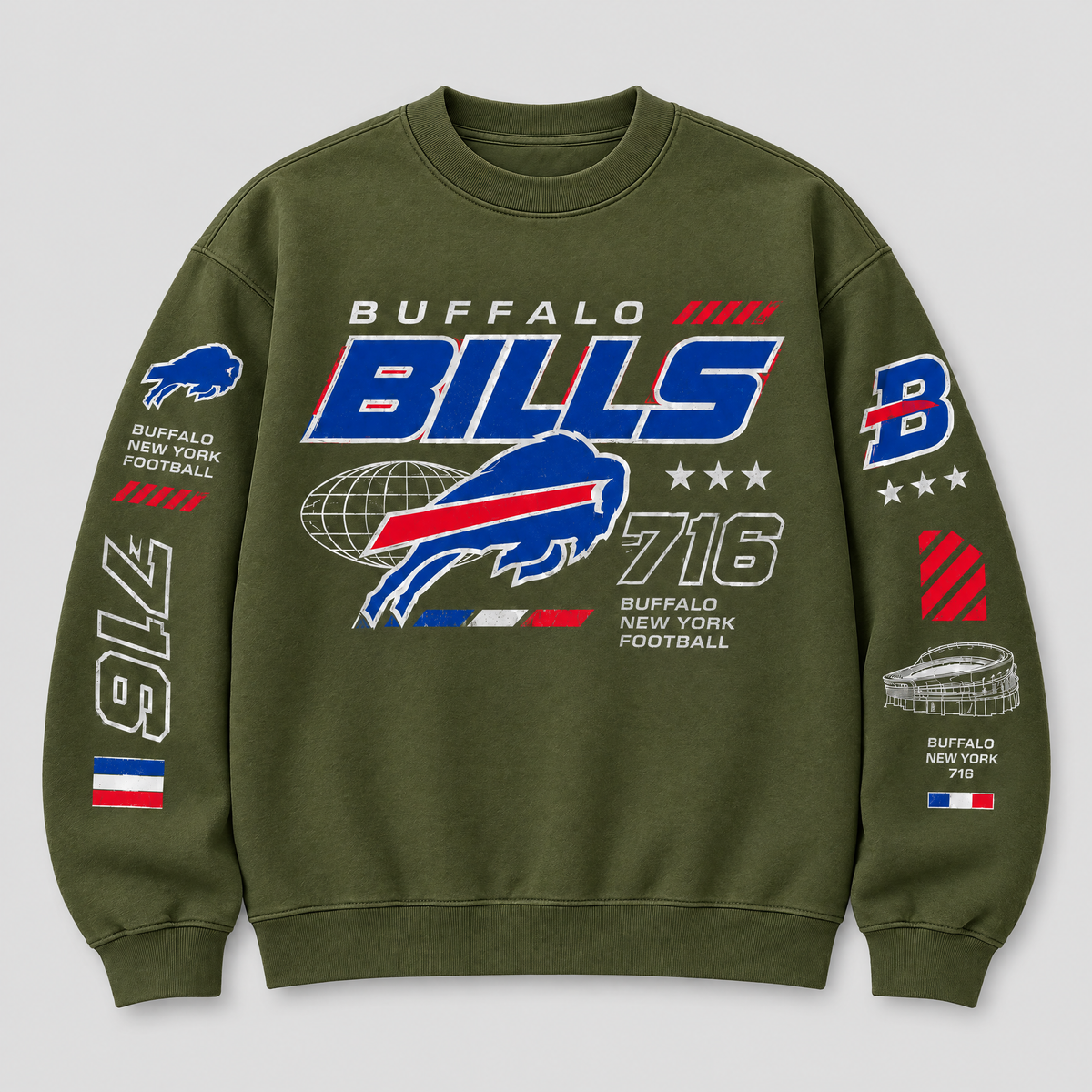 Buffalo Gridline Crewneck — Olive fleece — front