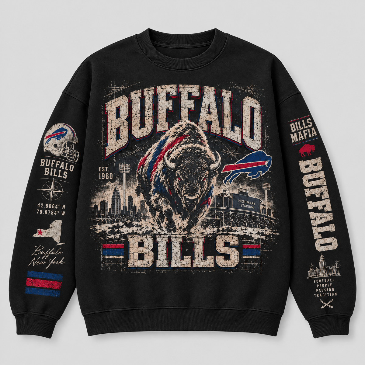 Buffalo Ironclad Crewneck — Black fleece — front