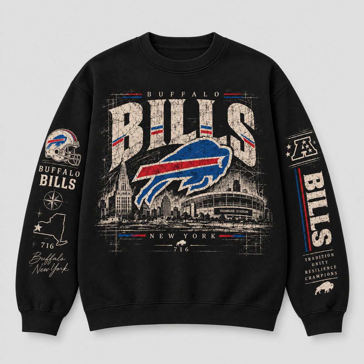 Buffalo Skyline Heritage Crewneck — Black fleece — front