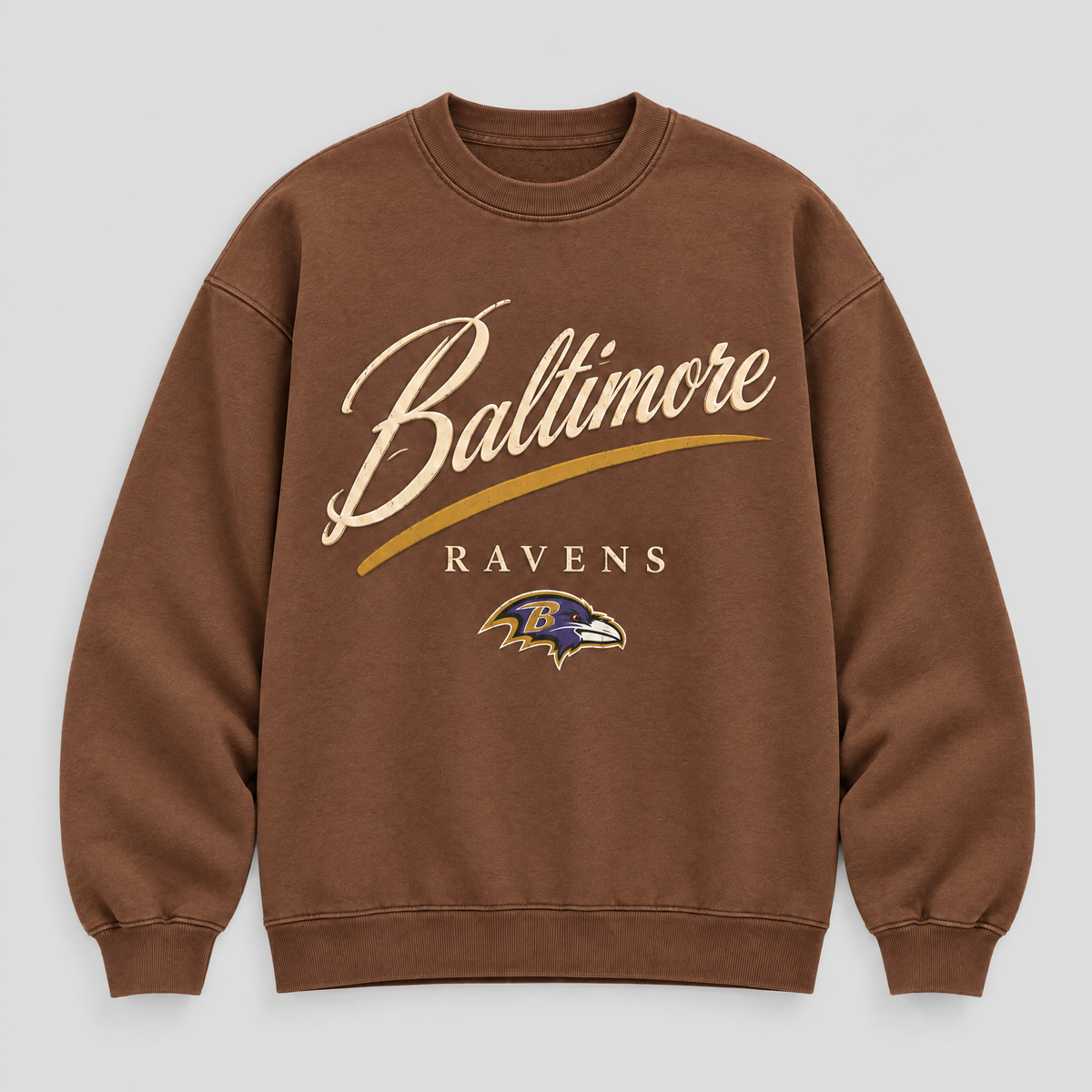 Charm City Script Crewneck — Chocolate fleece — front