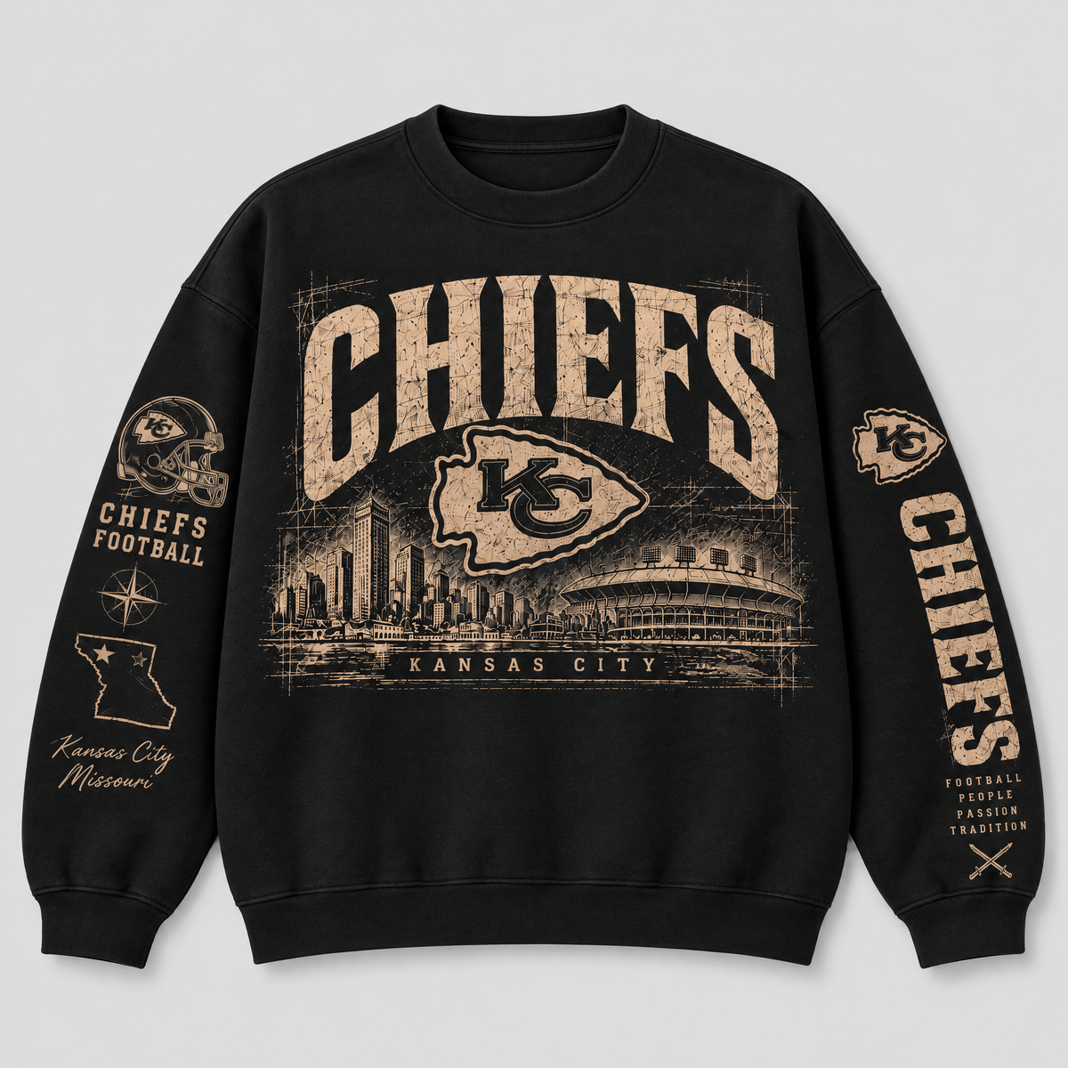Chiefs Archive Crest Crewneck — Black fleece — front