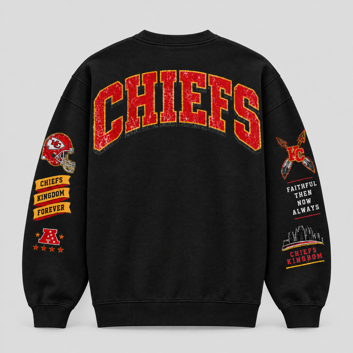 Chiefs Arrowhead Heritage Crewneck — Black fleece — back