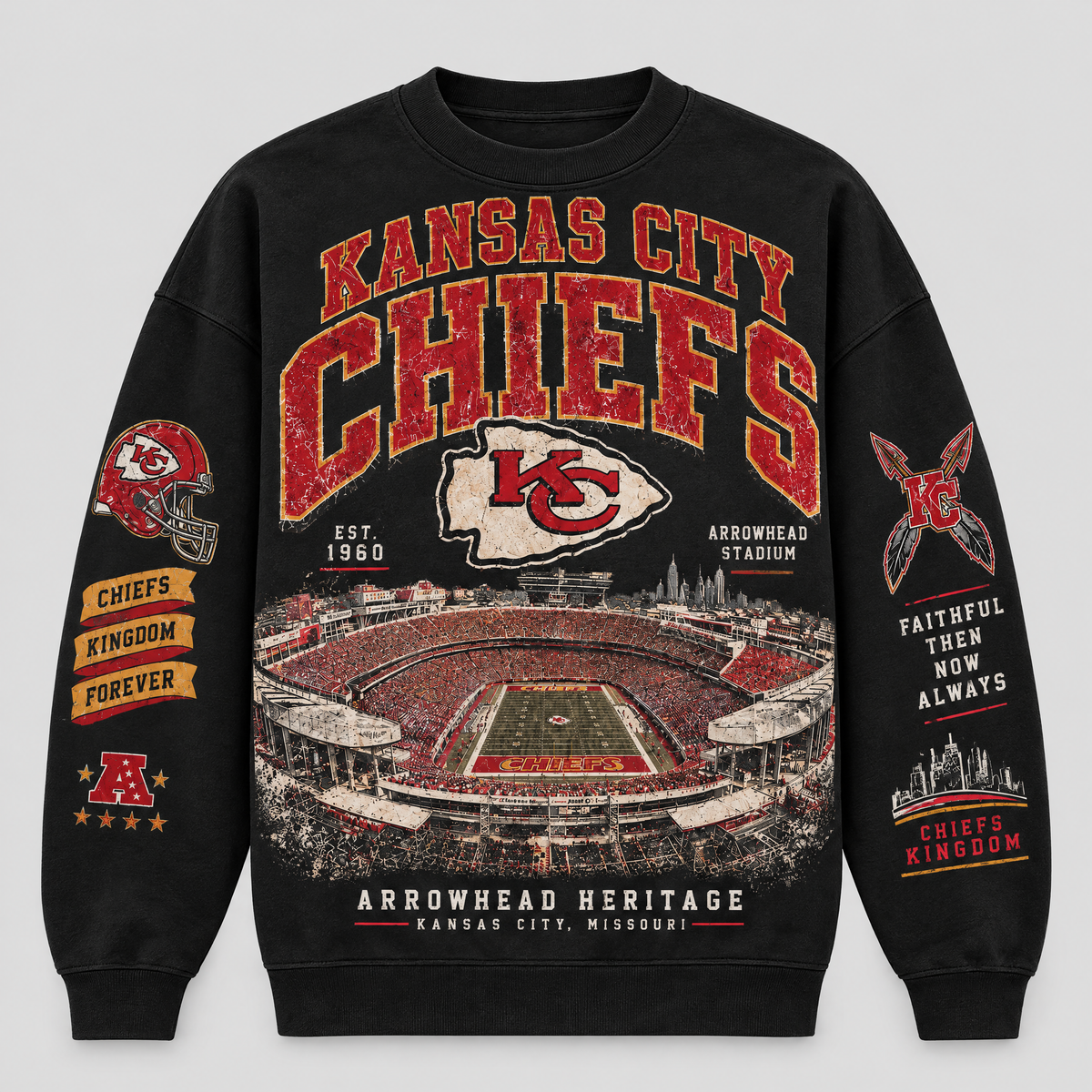 Chiefs Arrowhead Heritage Crewneck — Black fleece — front