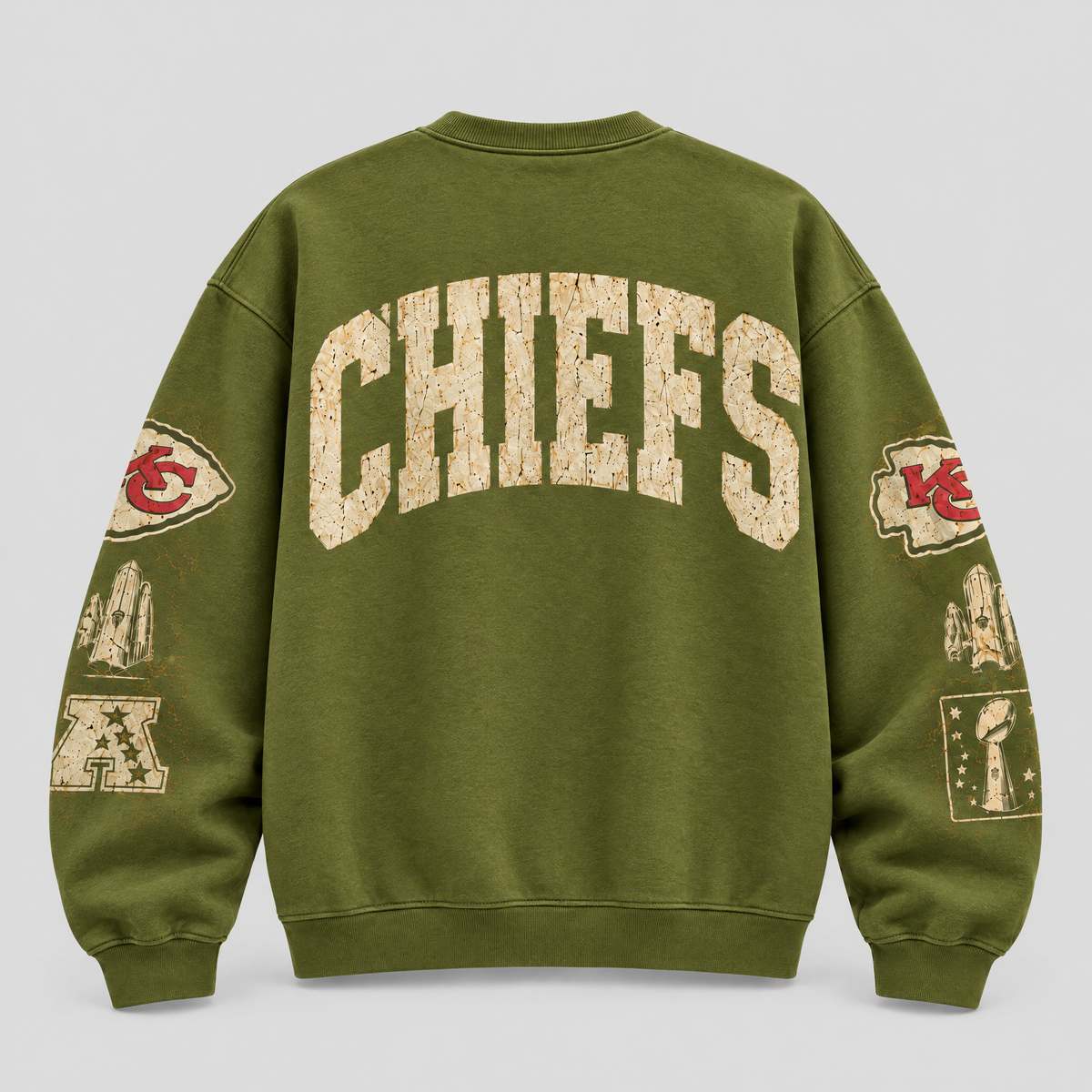 Chiefs Dynasty Trophy Crewneck — Olive fleece — back