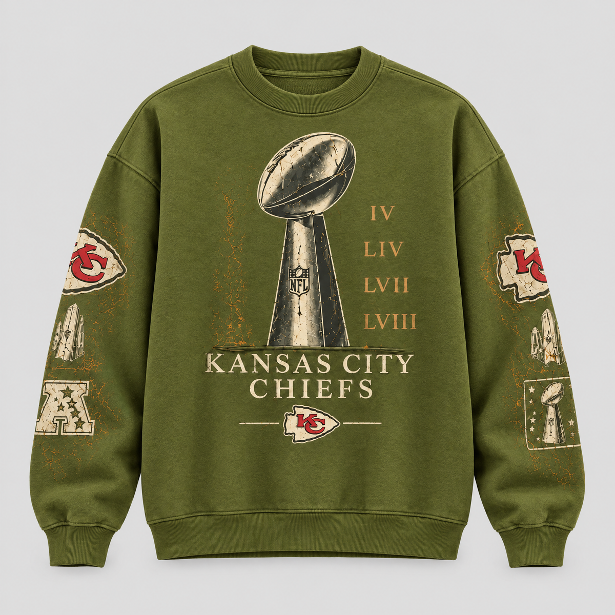 Chiefs Dynasty Trophy Crewneck — Olive fleece — front