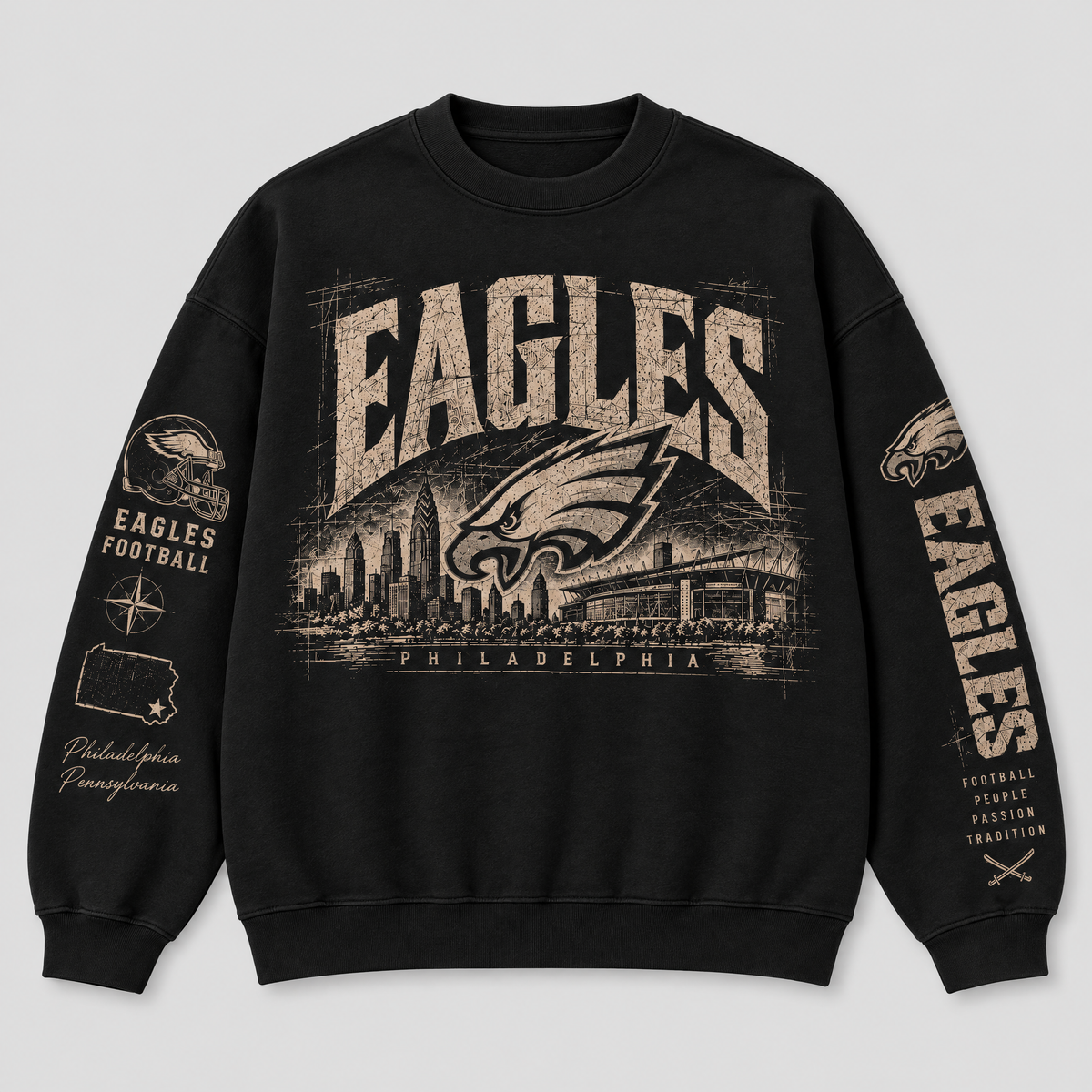 Eagles Archive Crest Crewneck — Black fleece — front