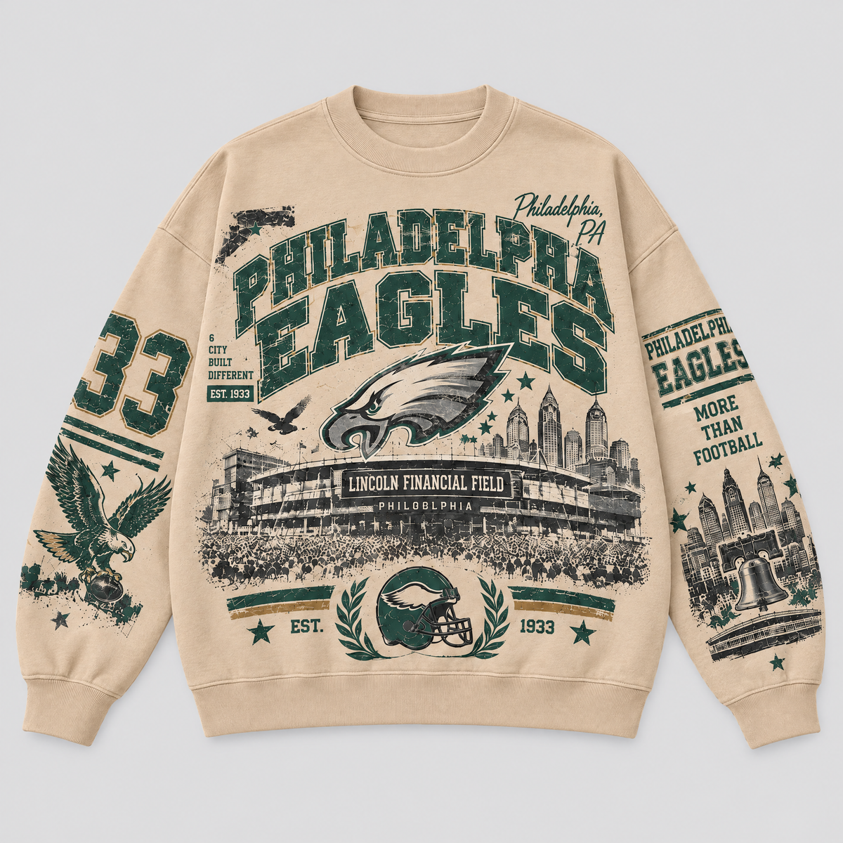 Eagles Stadium Relic Crewneck — Nude fleece — front