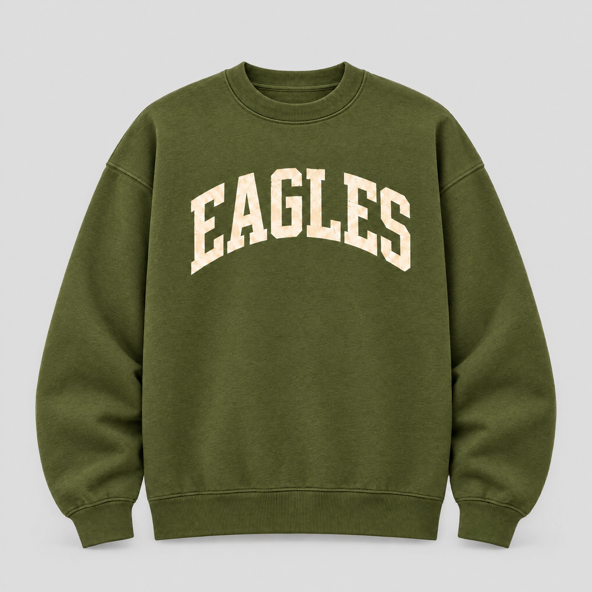EAGLES VARSITY ARCH HERITAGE Crewneck — Olive fleece — front