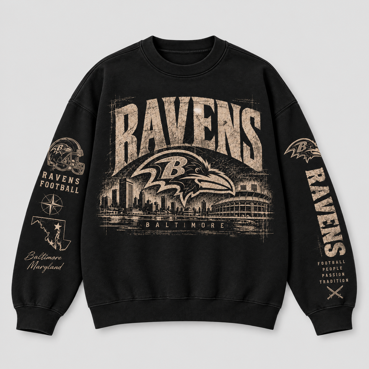 Ravens Archive Crest Crewneck — Black fleece — front