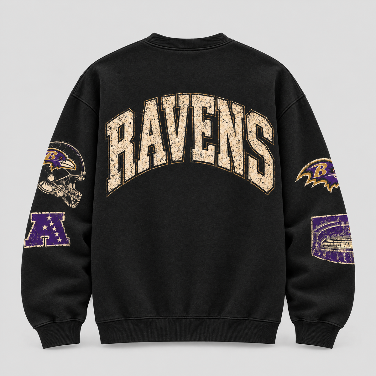 Ravens Stadium Archive Crewneck — Black fleece — back