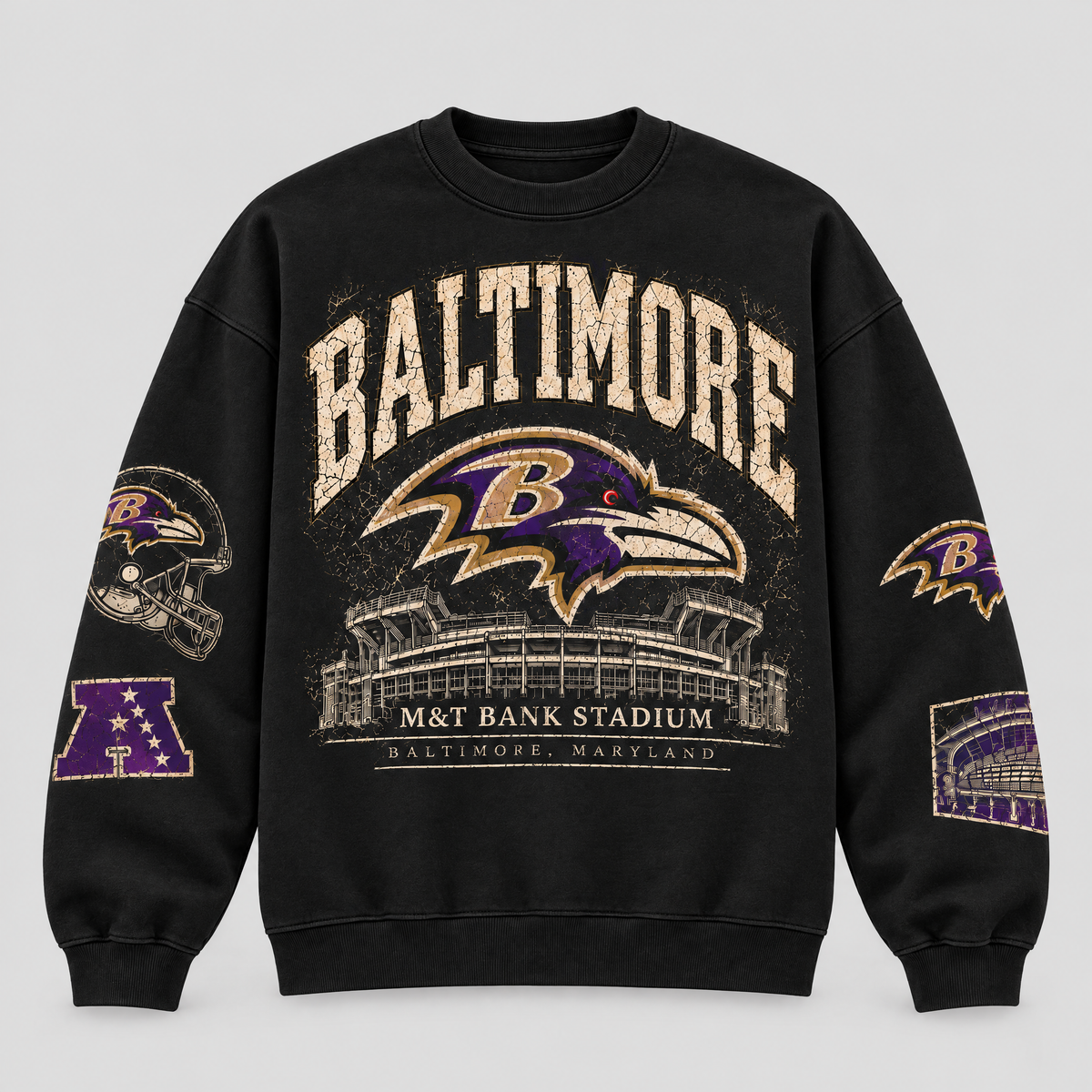 Ravens Stadium Archive Crewneck — Black fleece — front