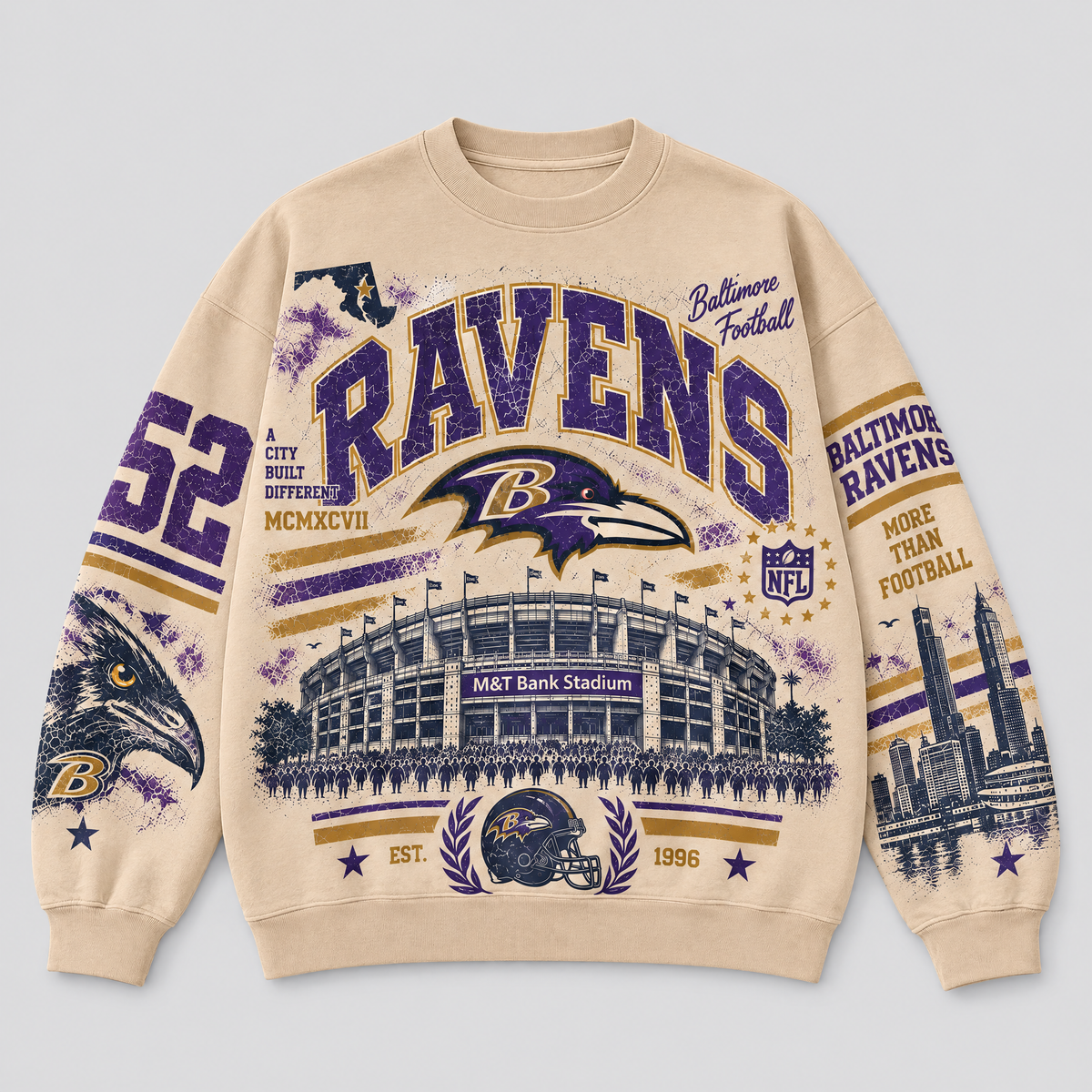 Ravens Stadium Relic Crewneck — Nude fleece — front
