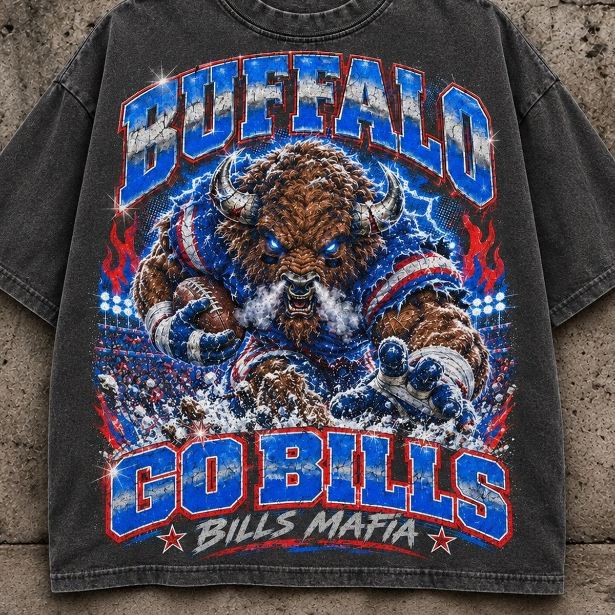 BUFFALO STAMPEDE TEE front graphic close-up