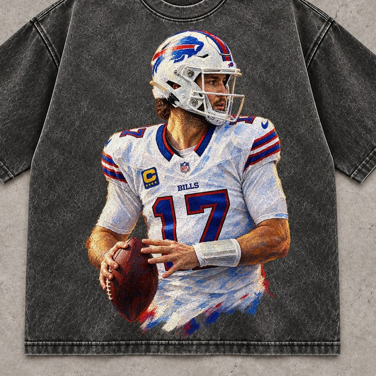 BILLS QB1 TEE front graphic close-up
