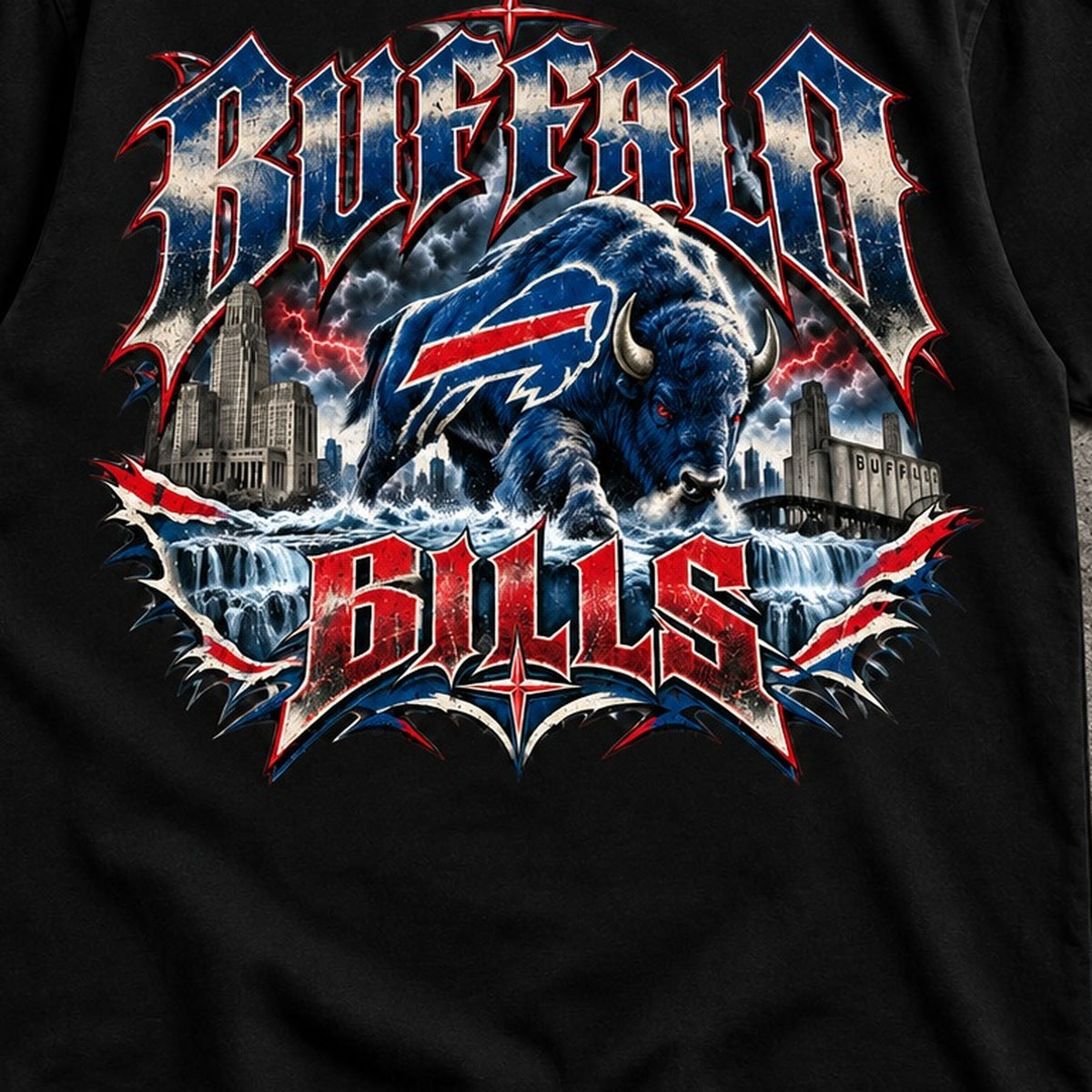 BUFFALO RUSH T-SHIRT front graphic close-up