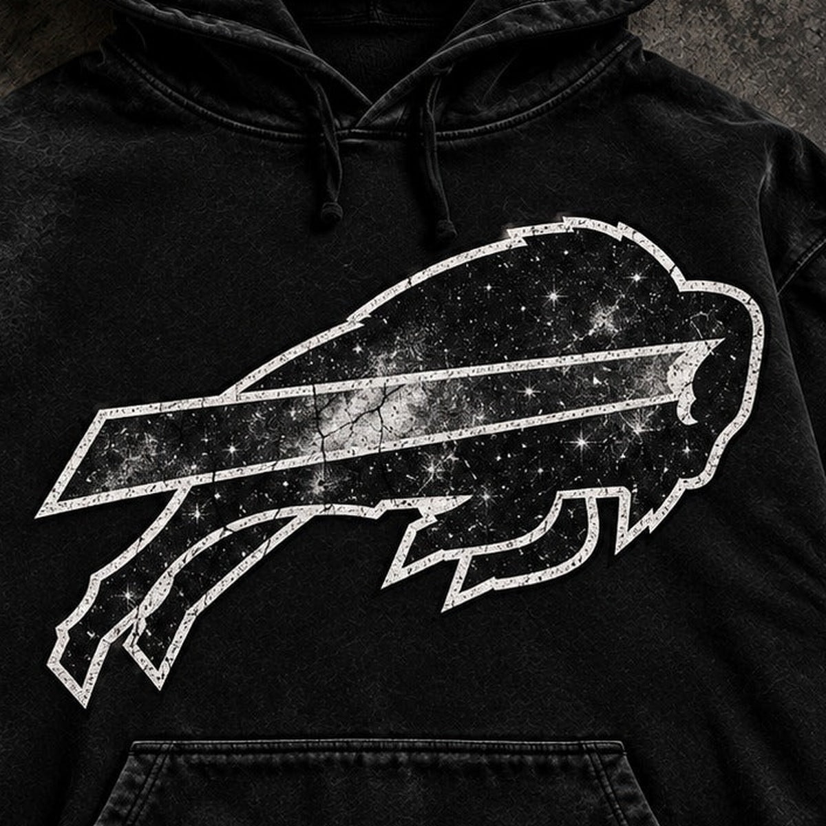 BILLS BLACKOUT HOODIE front graphic close-up