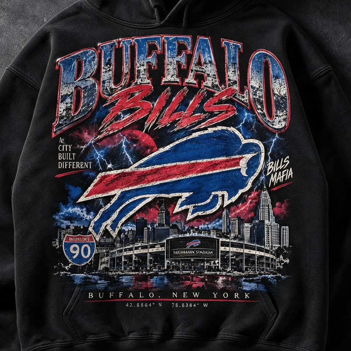 BUFFALO AFTER DARK HOODIE front graphic close-up
