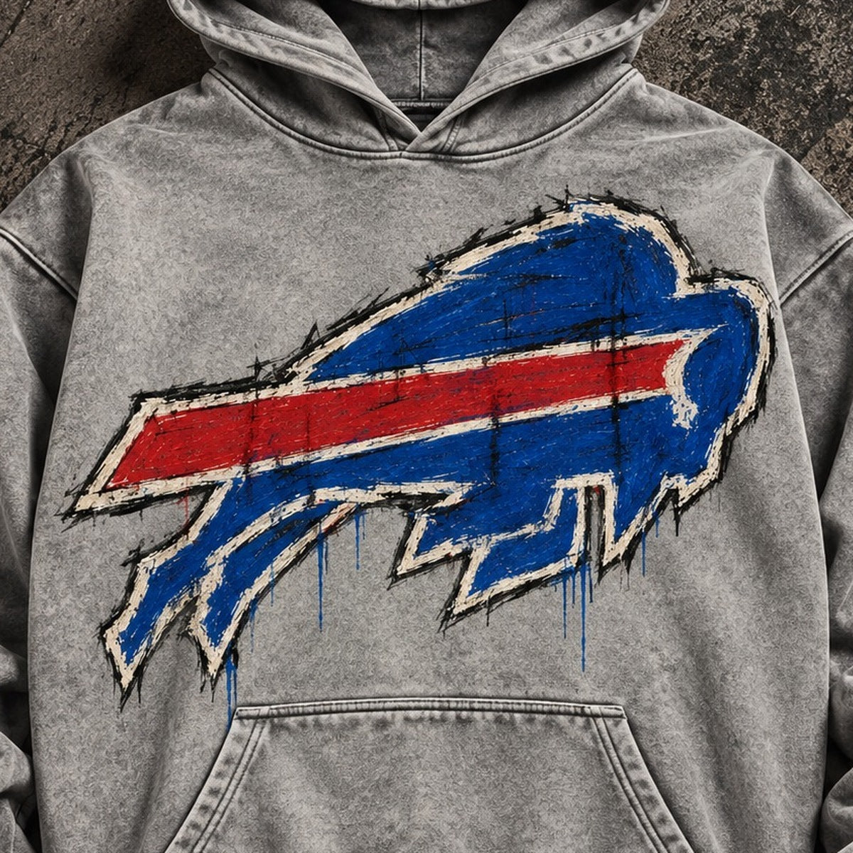 BUFFALO CONCRETE HOODIE front graphic close-up