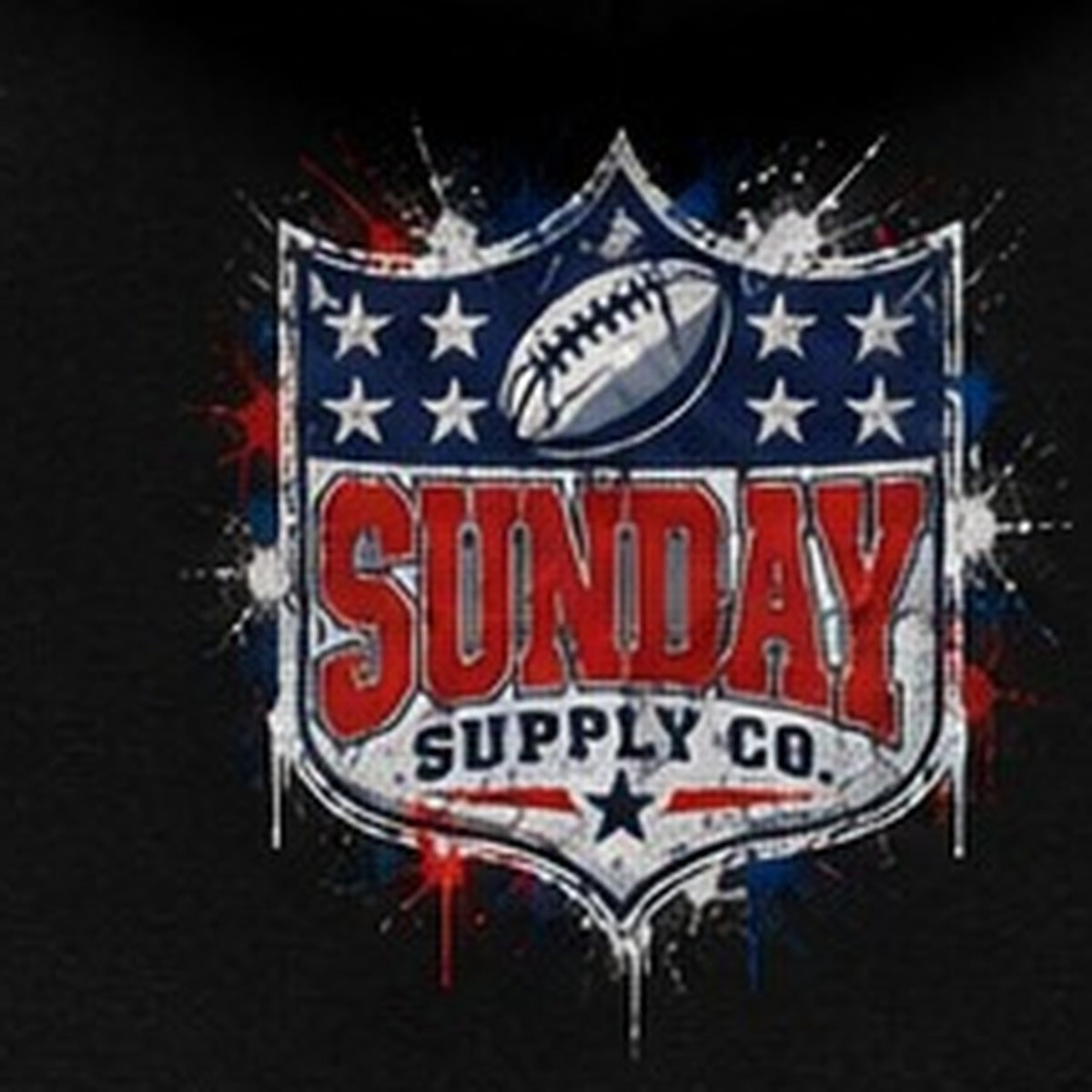 BILLS PAINT THE TOWN HOODIE back Sunday Supply logo close-up